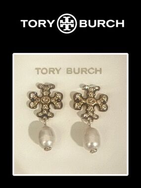 Tory Burch Roxanne Jeweled Pearl drop Earrings - NEW